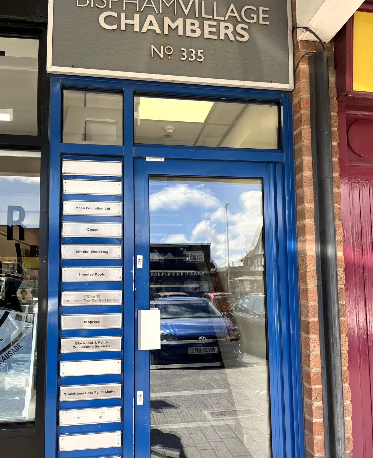 Front door of Bispham Village Chambers, 335 Red Bank Road