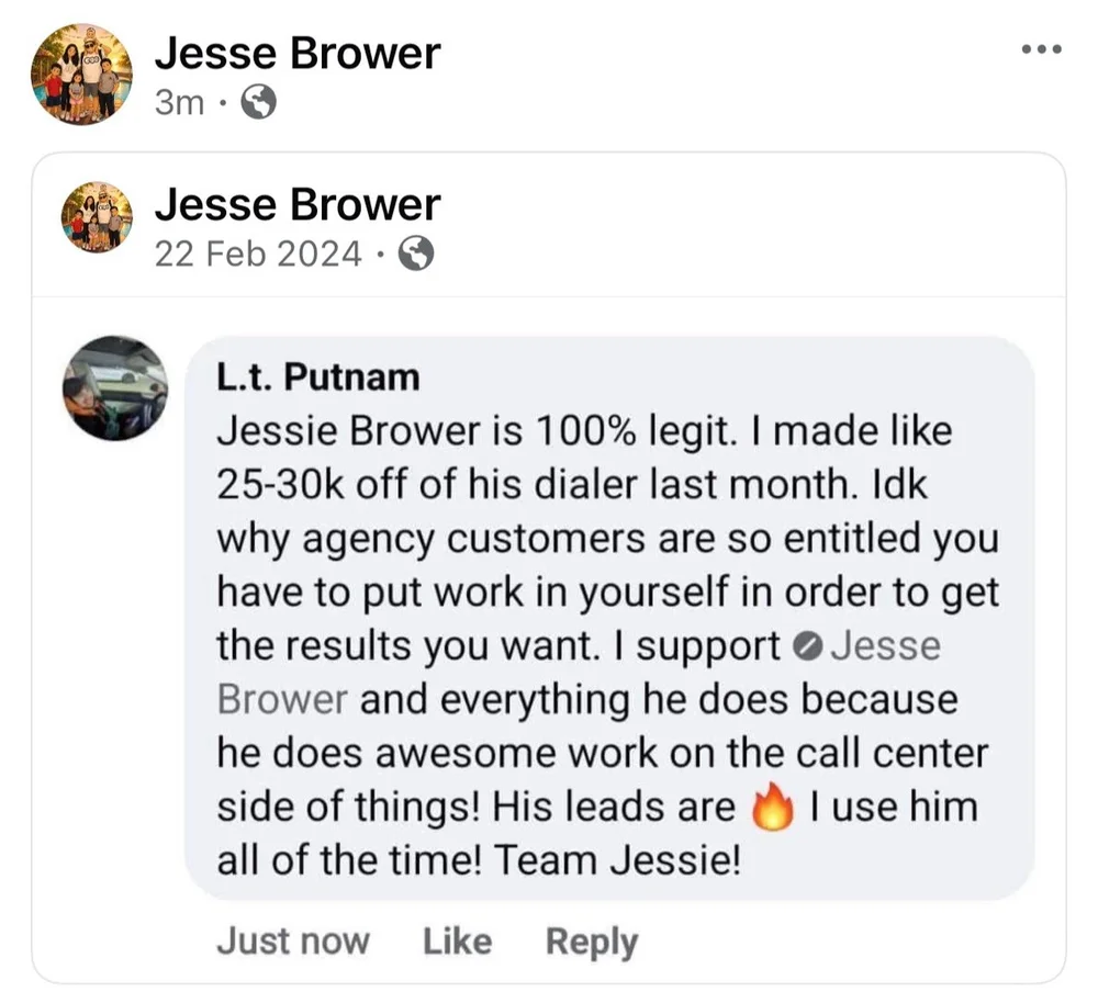 Original supplied screenshot: L.t. Putnam, Leads + dialer