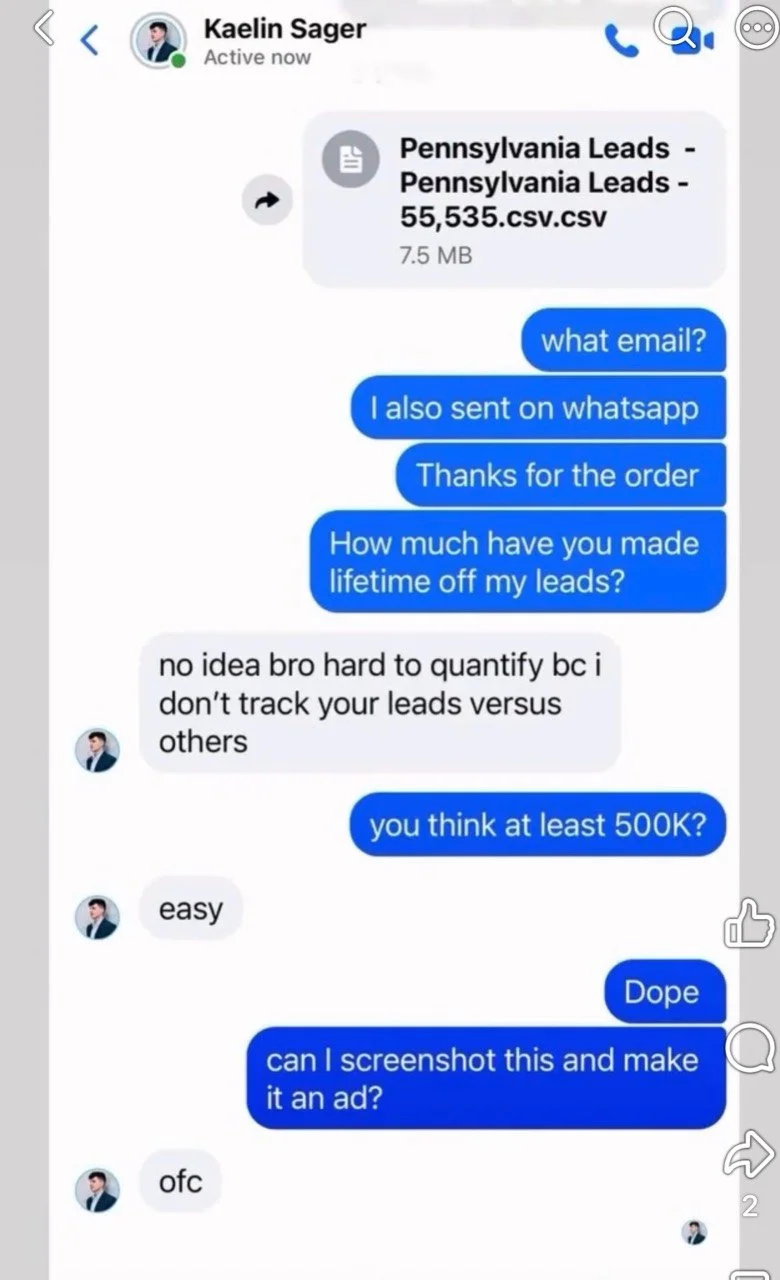 Original supplied screenshot: Kaelin Sager, Buyer conversation
