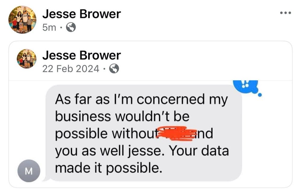 Original supplied screenshot: Private message, Name not shown