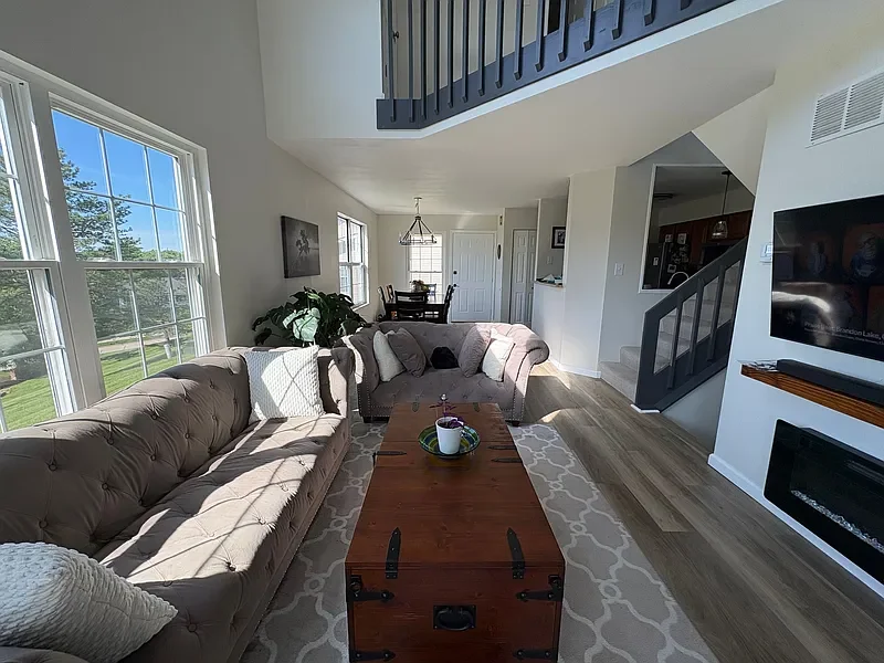 Bright living area with large windows