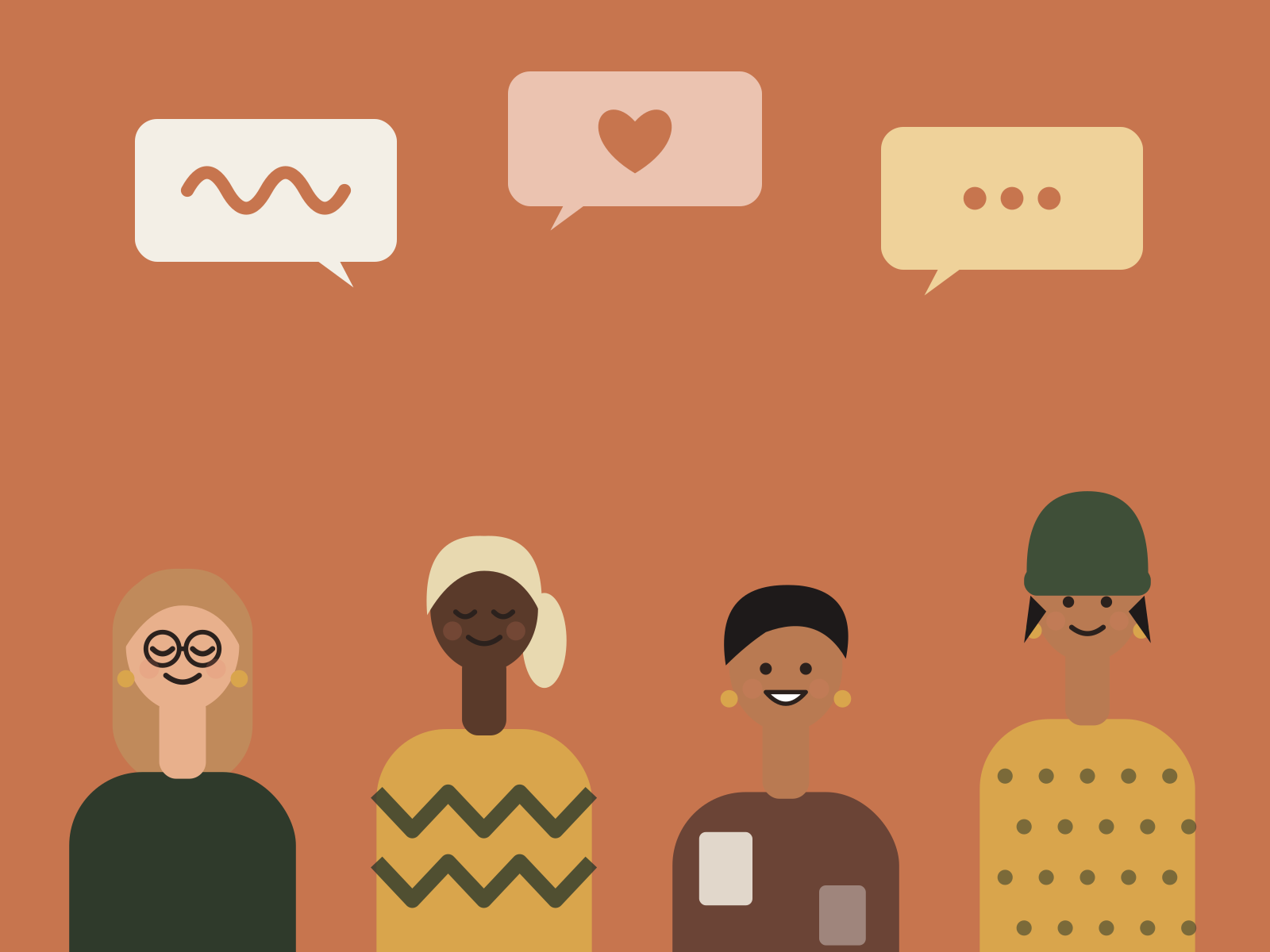 Illustration of four people chatting together