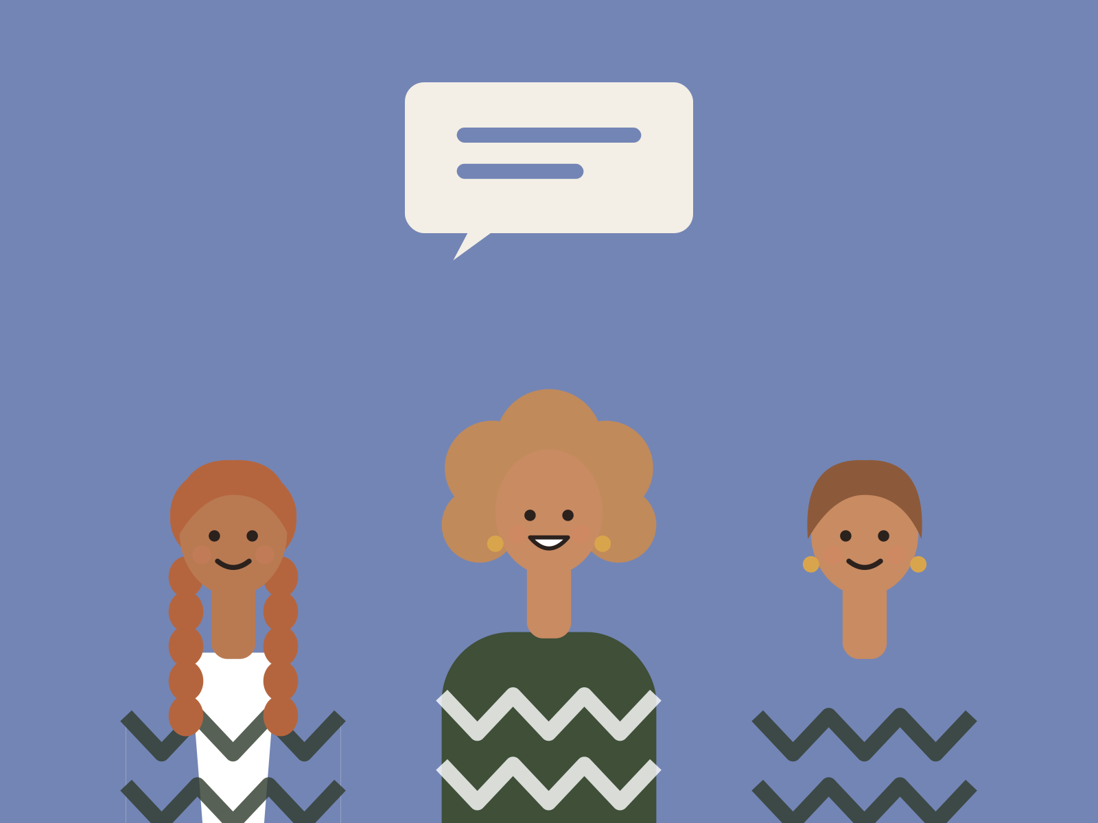 Illustration of one person speaking while two others listen
