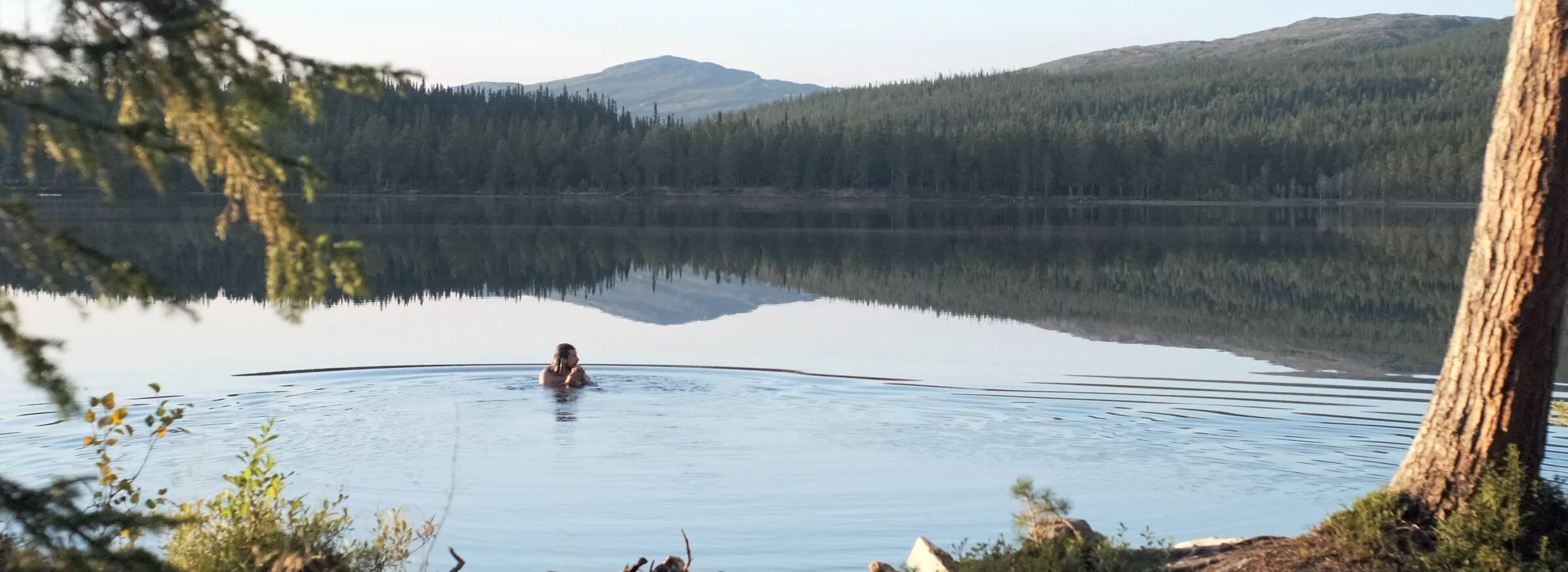 Swimming in a still mountain lake