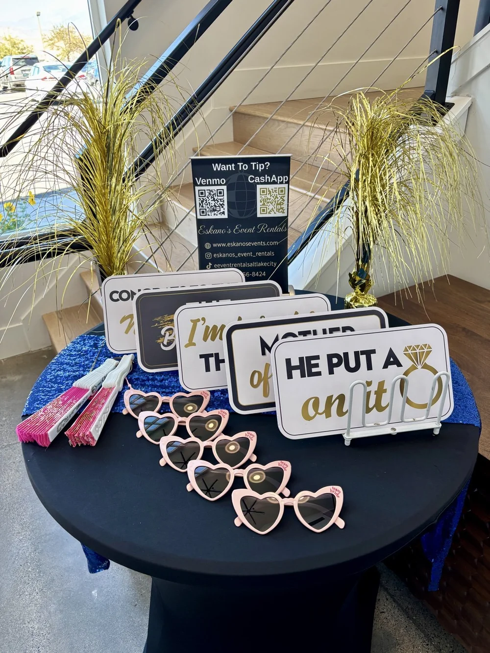 Wedding prop table with signs