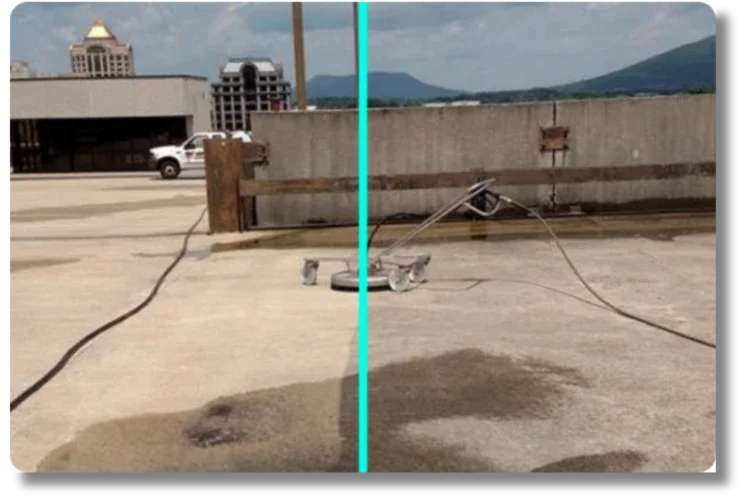 Commercial lot pressure washing before and after Roanoke VA