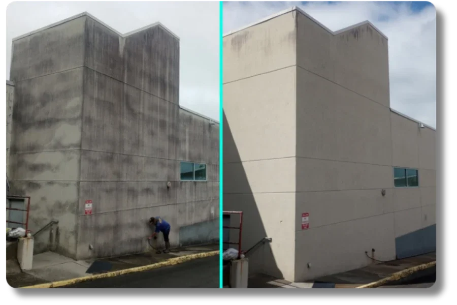 Commercial building washing before and after Roanoke VA