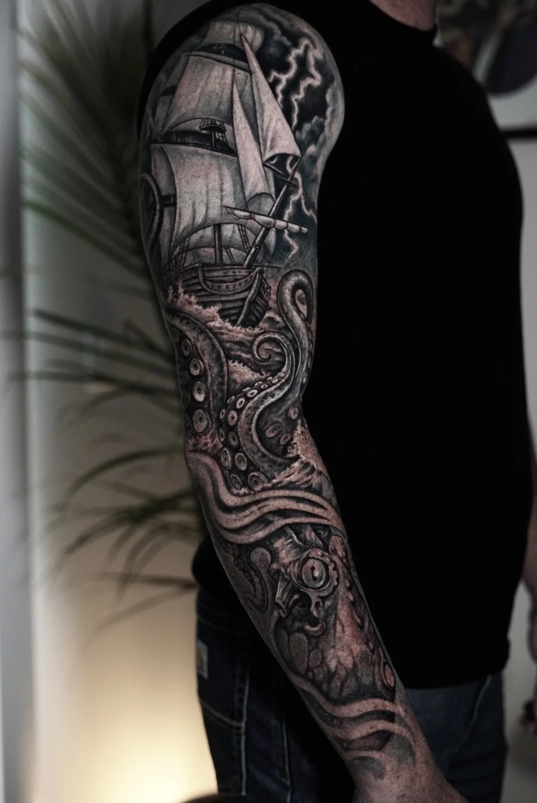 Finished armband tattoo cover-up by Luis Dajer at Black Craft Tattoo Collective