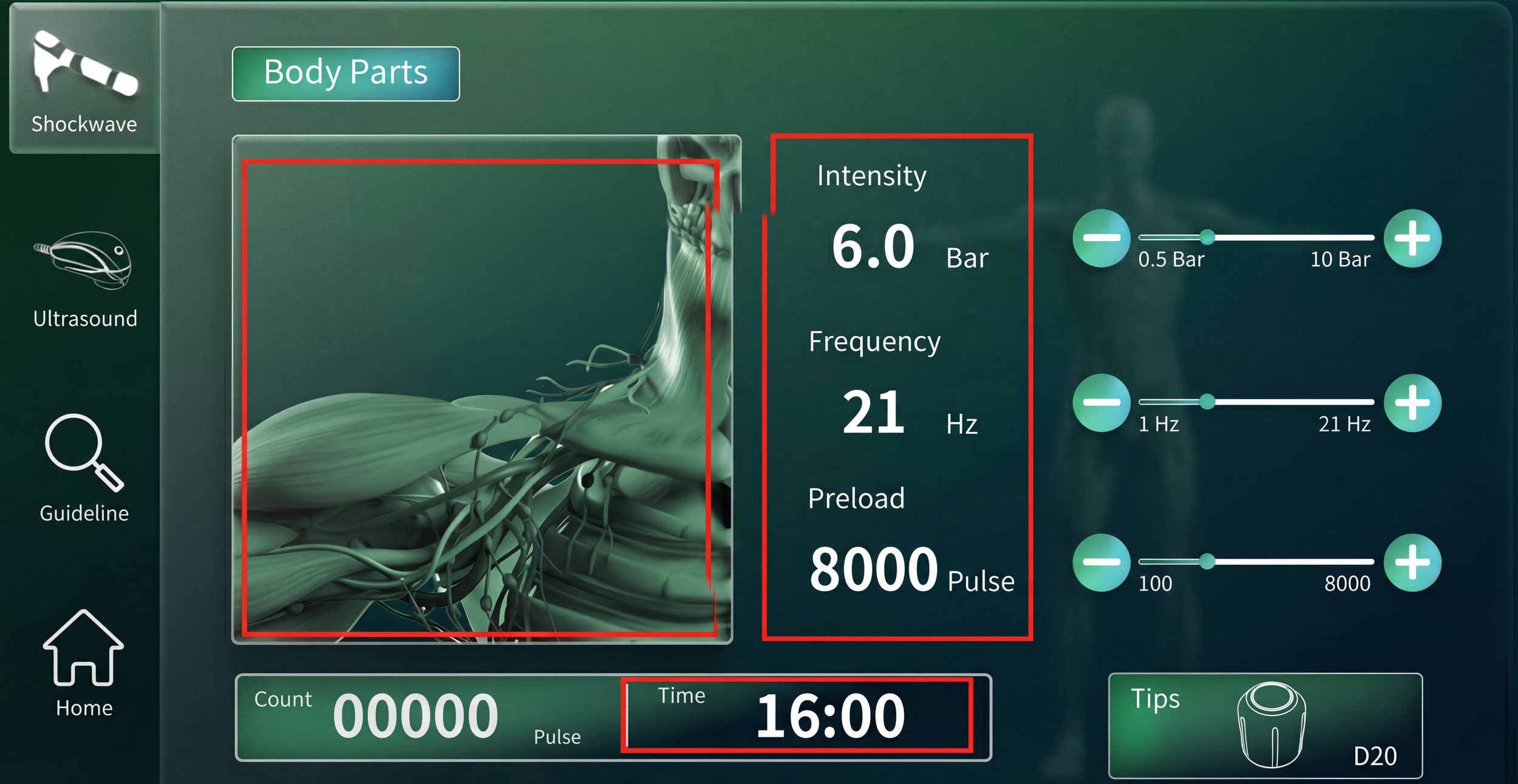 OrthoWave interface — timed treatment workflow