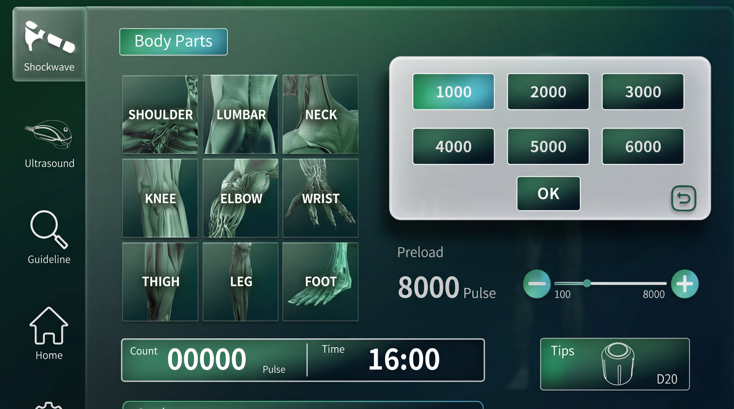 OrthoWave interface — tip guidance and setting control