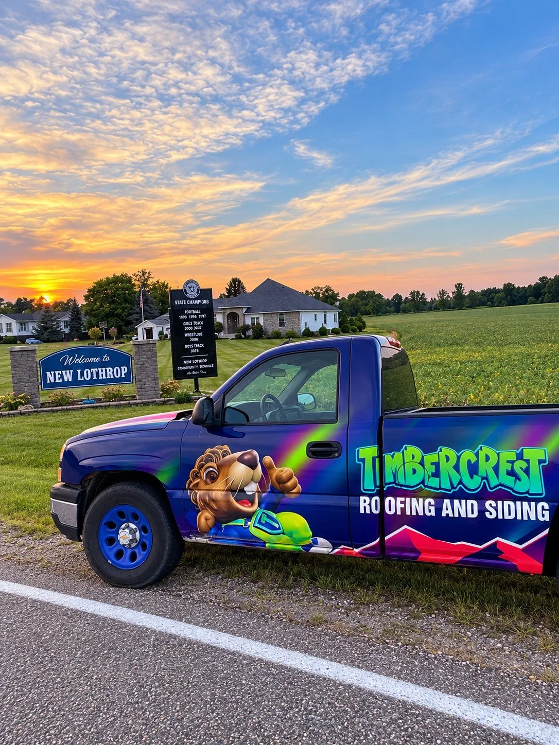 Timbercrest mascot on branded apparel and signage