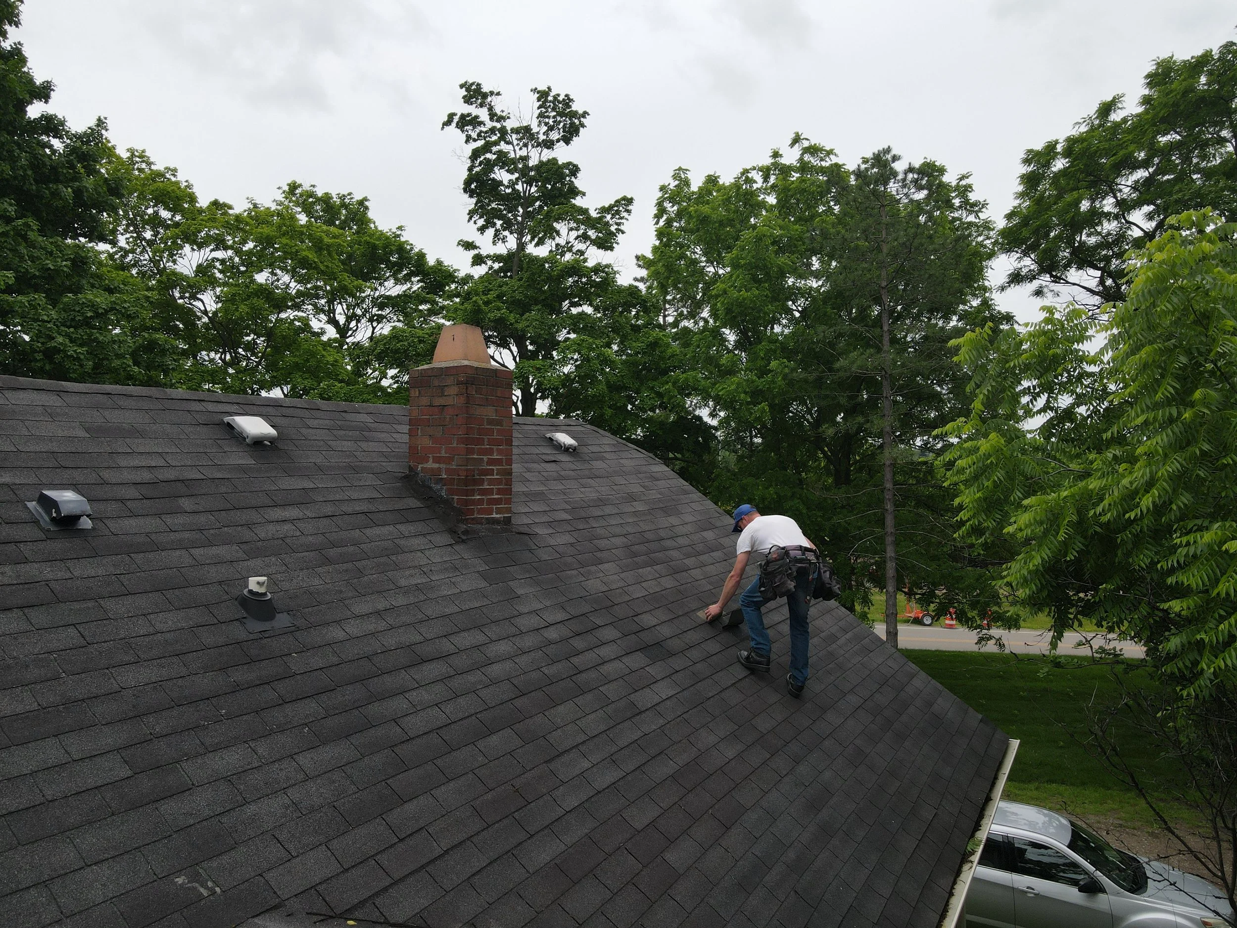 Hail damage inspection on a residential roof