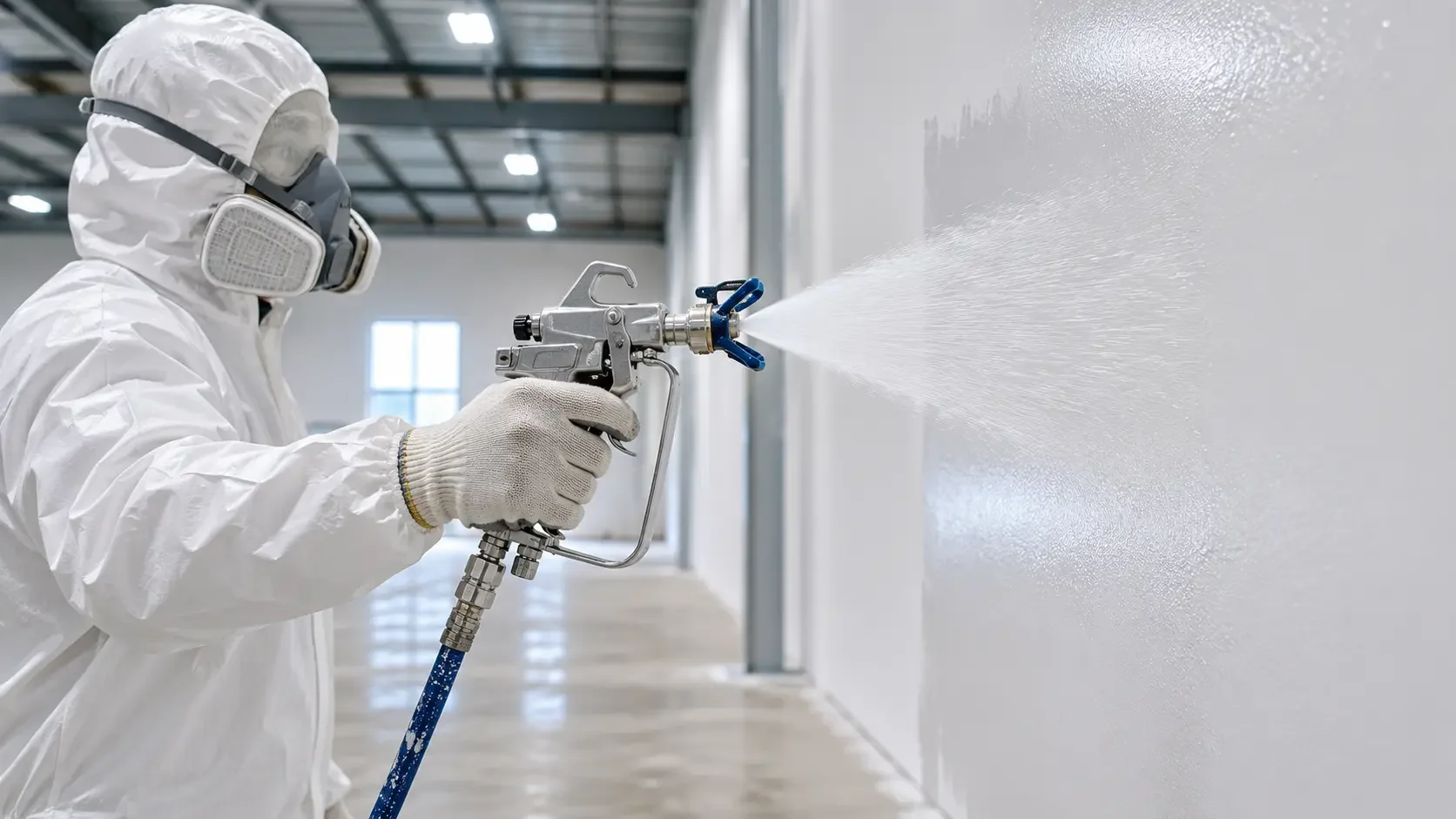 Airless spuitwerk binnenafwerking magazijn en kantoor