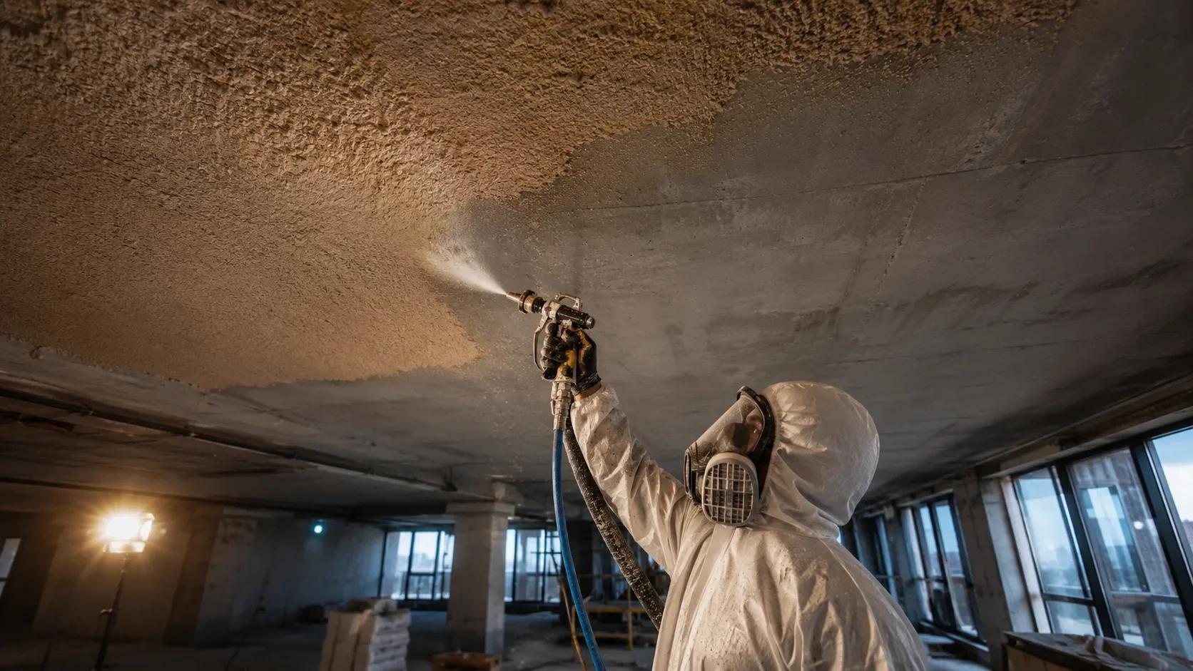 Industriële spuitwerken in Leuven — spuitkurk plafond professionele afwerking