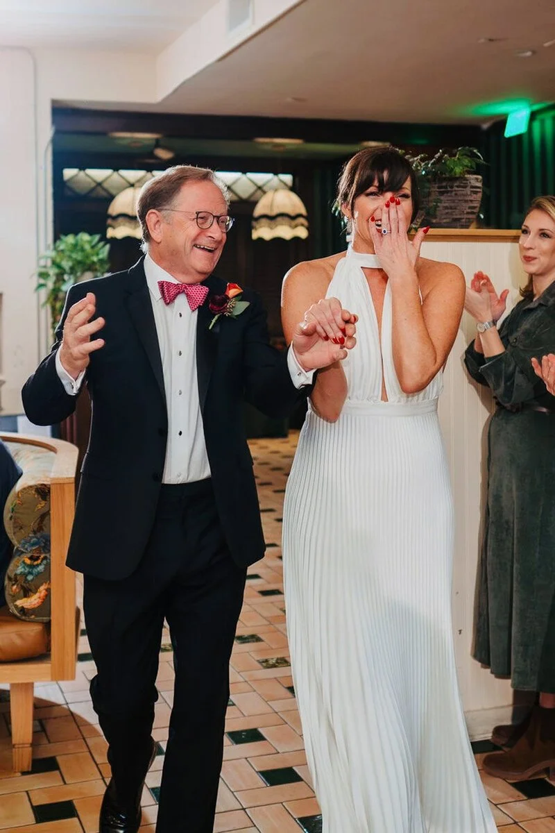 Wedding guests celebrating on the dance floor