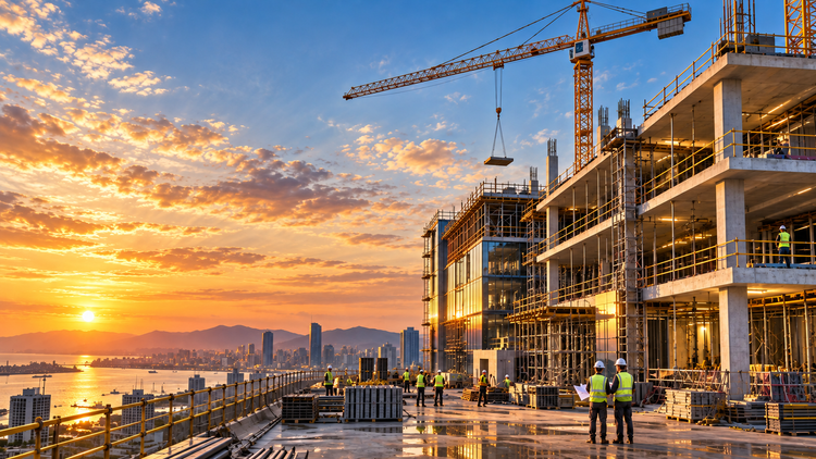 Cantiere al tramonto — rendering — Cantiere al tramonto sulla baia
