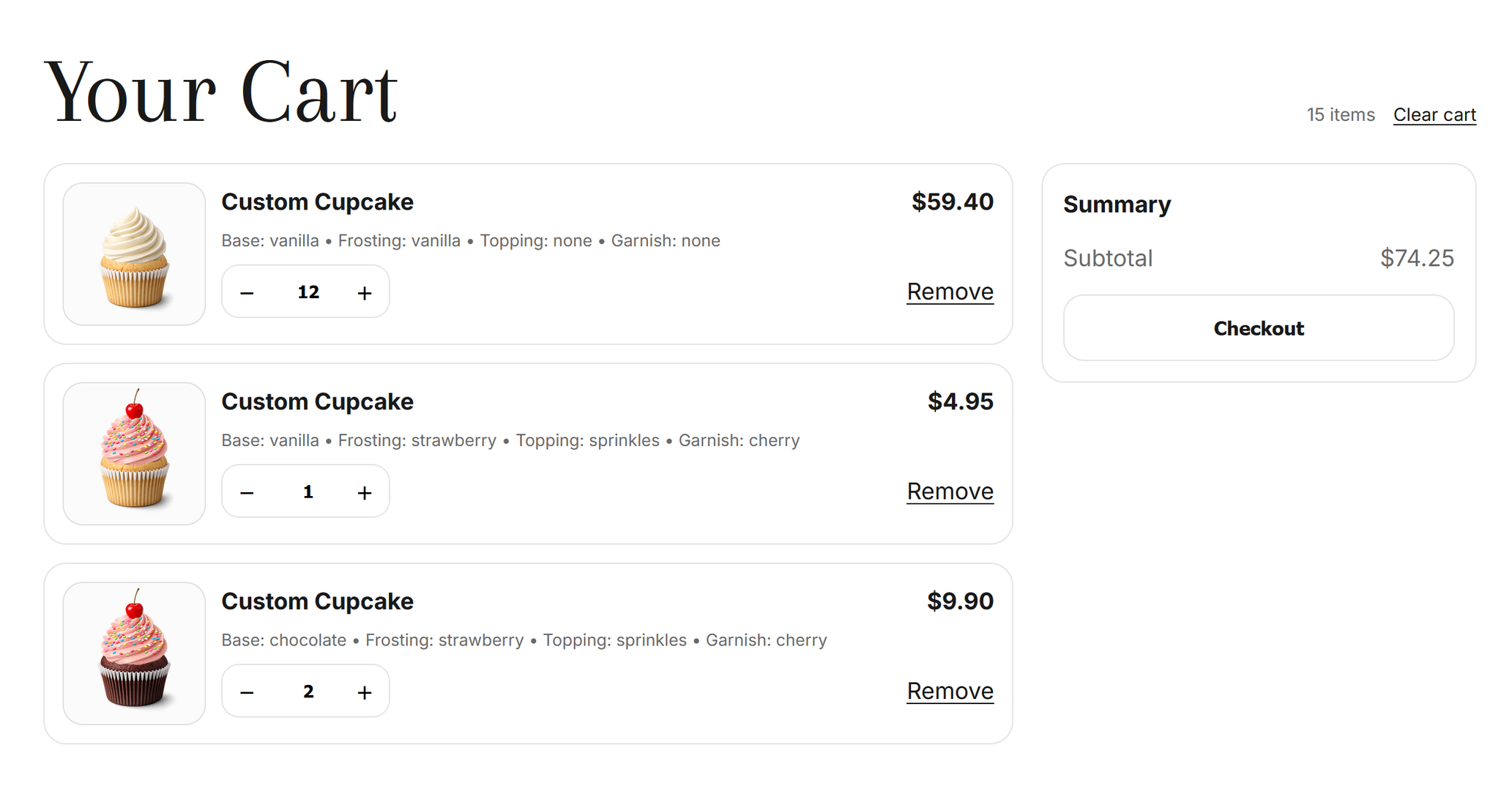 Add to cart page