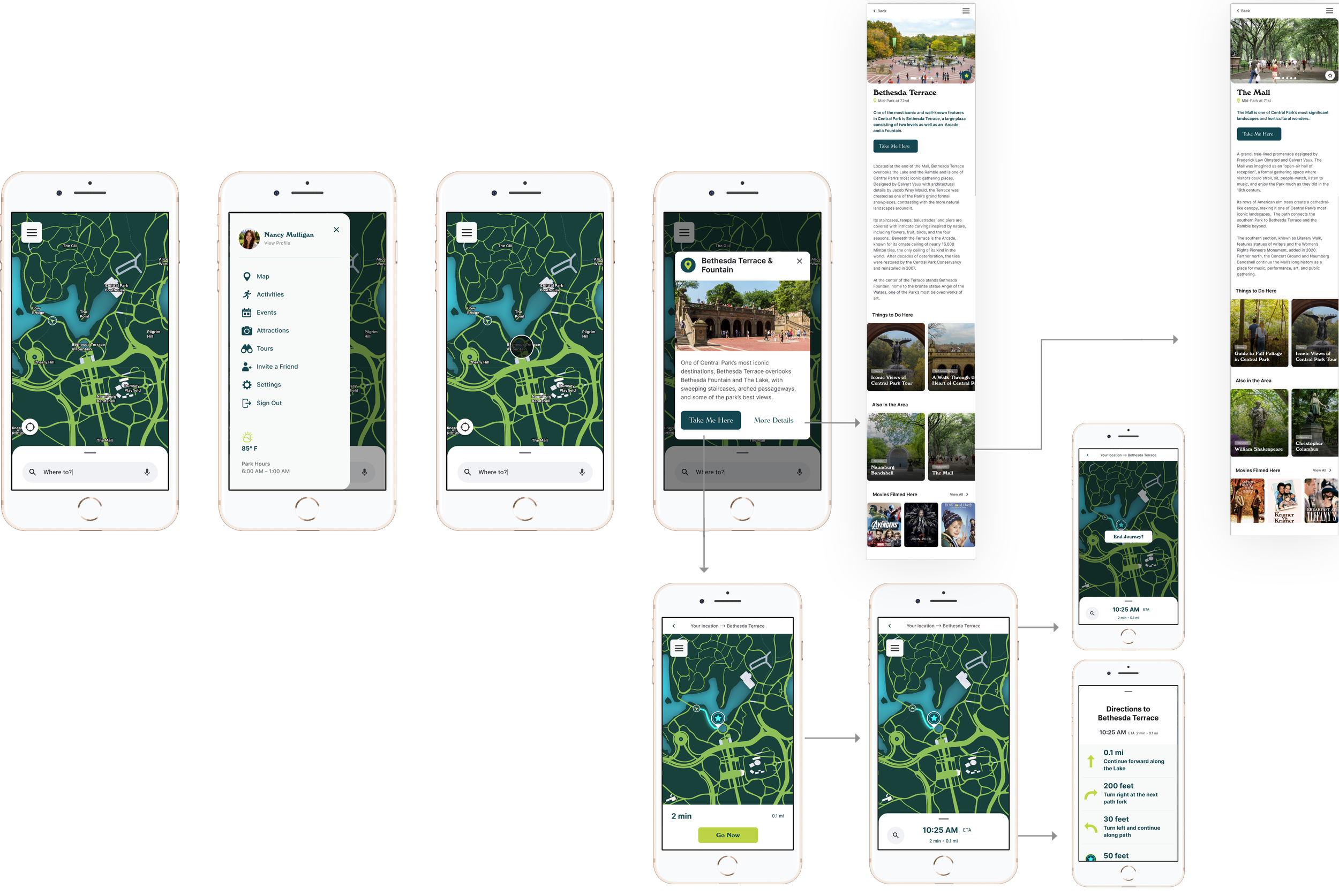 Central Park Go final app screens set 3