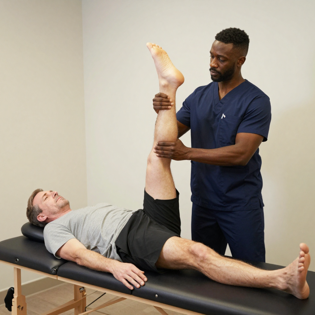 John Jackson guiding a patient through a stretching exercise