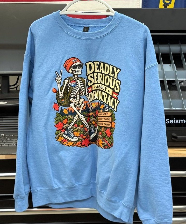 Light blue sweatshirt, front print