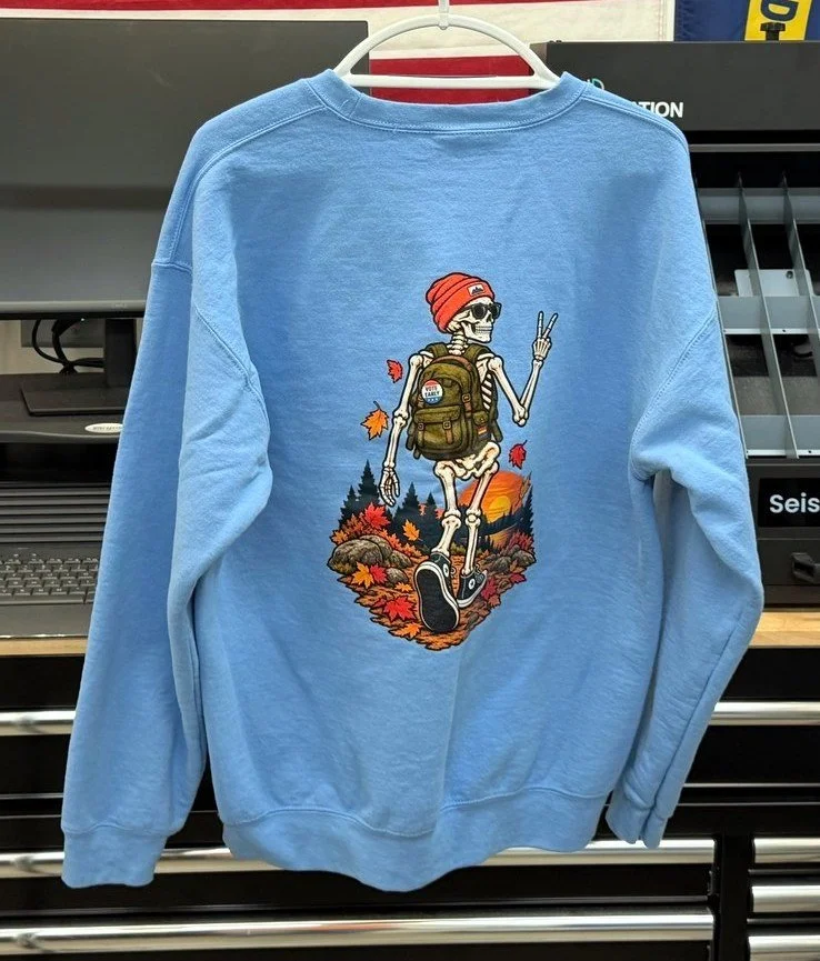 Light blue sweatshirt, back print