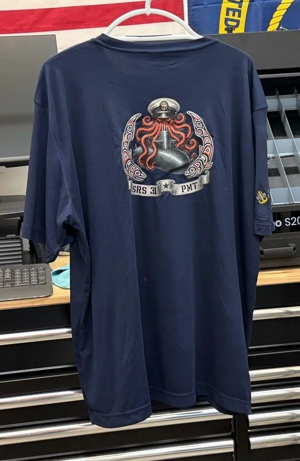 Navy tee, back print
