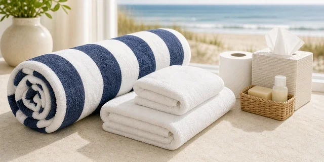 Beach essentials arranged for rental guests