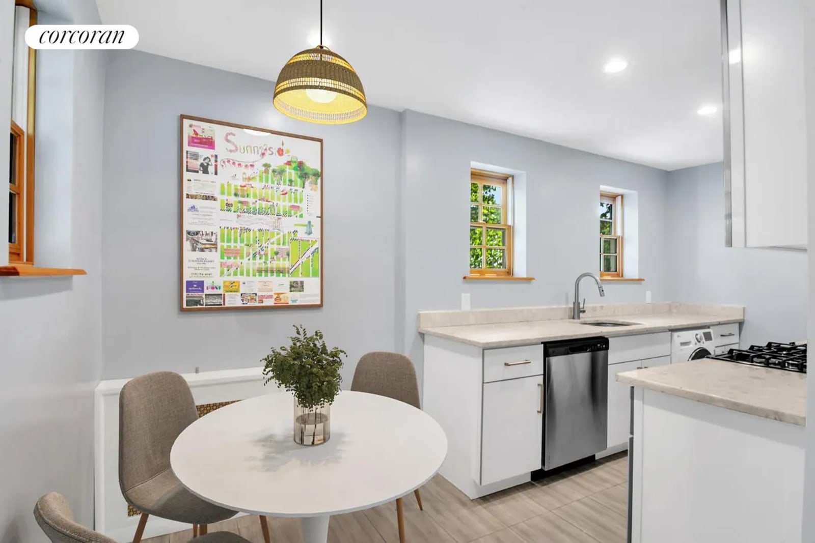 Living room with hardwood floors and garden light