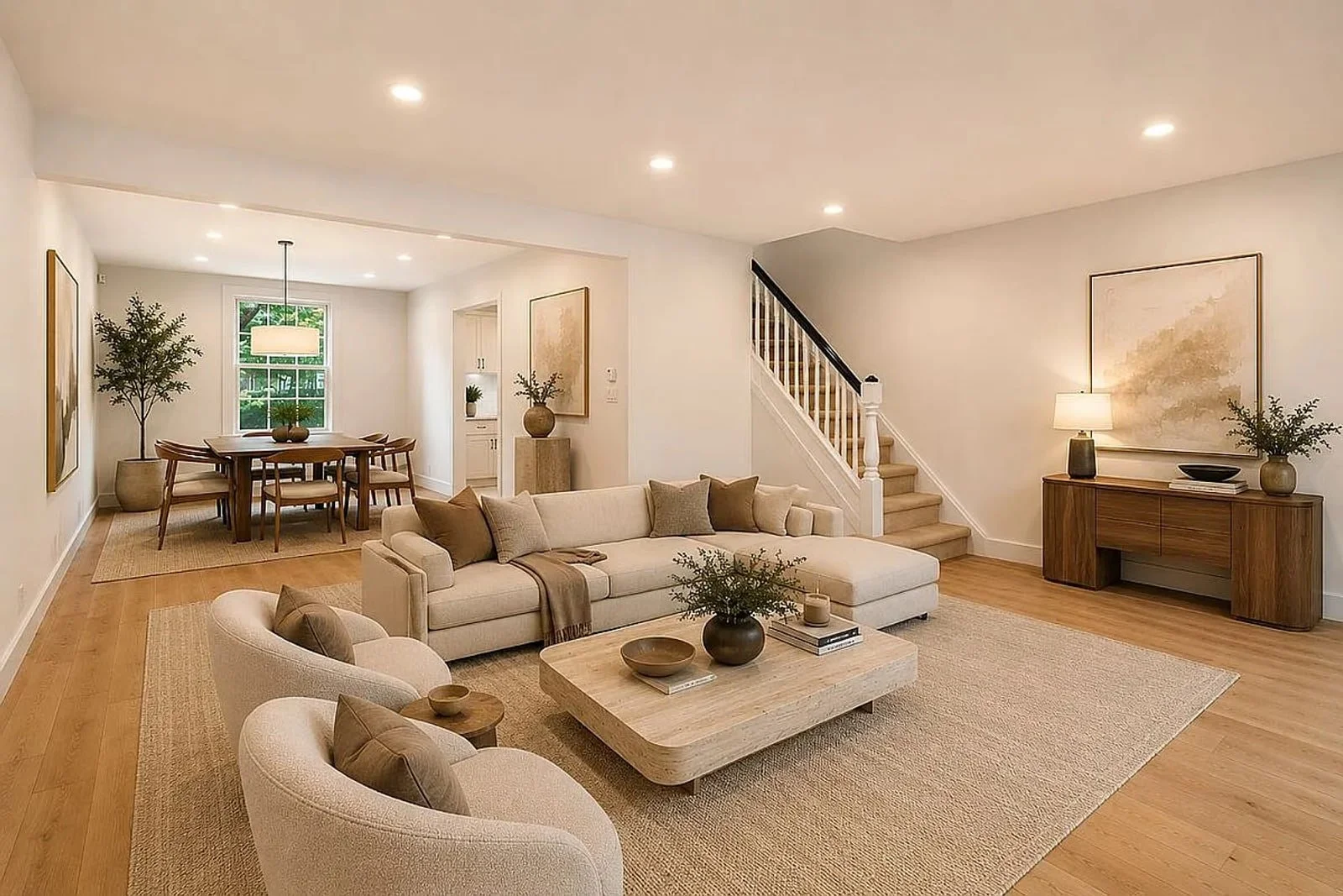 Open living and dining room
