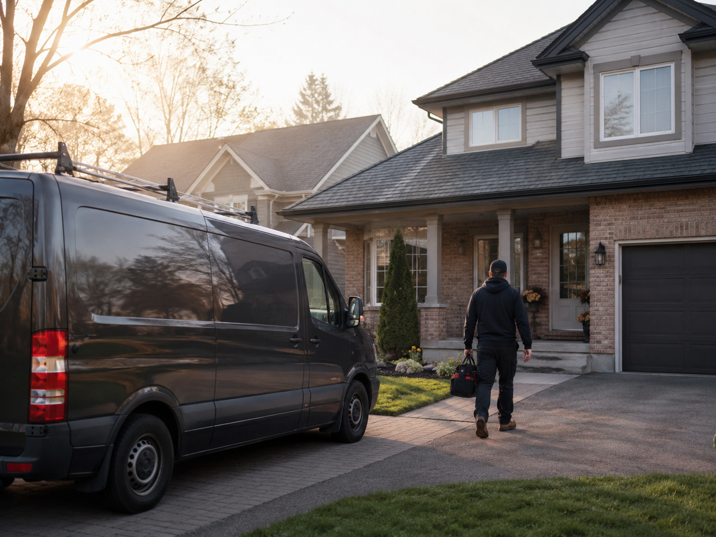 Plumbing service van at a Newmarket home