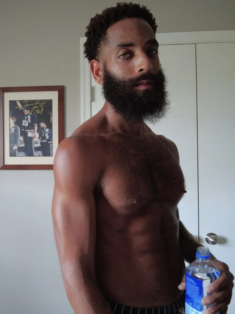 A shirtless portrait after training