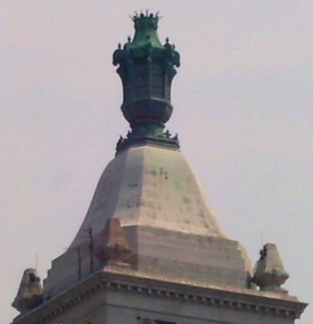 The lantern and classical columns atop Con Edison’s clock tower, seen from Union Square.