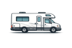 Icon illustration of a Class C motorhome, representing medium enclosed RV garage units from 31 to 35 feet