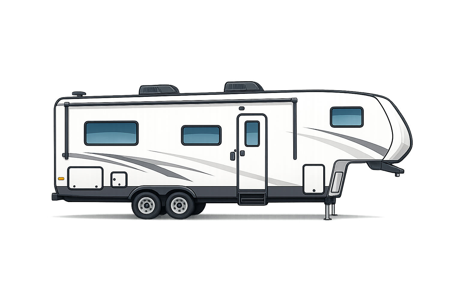 Icon illustration of a fifth wheel trailer, representing large enclosed RV garage units from 36 to 40 feet