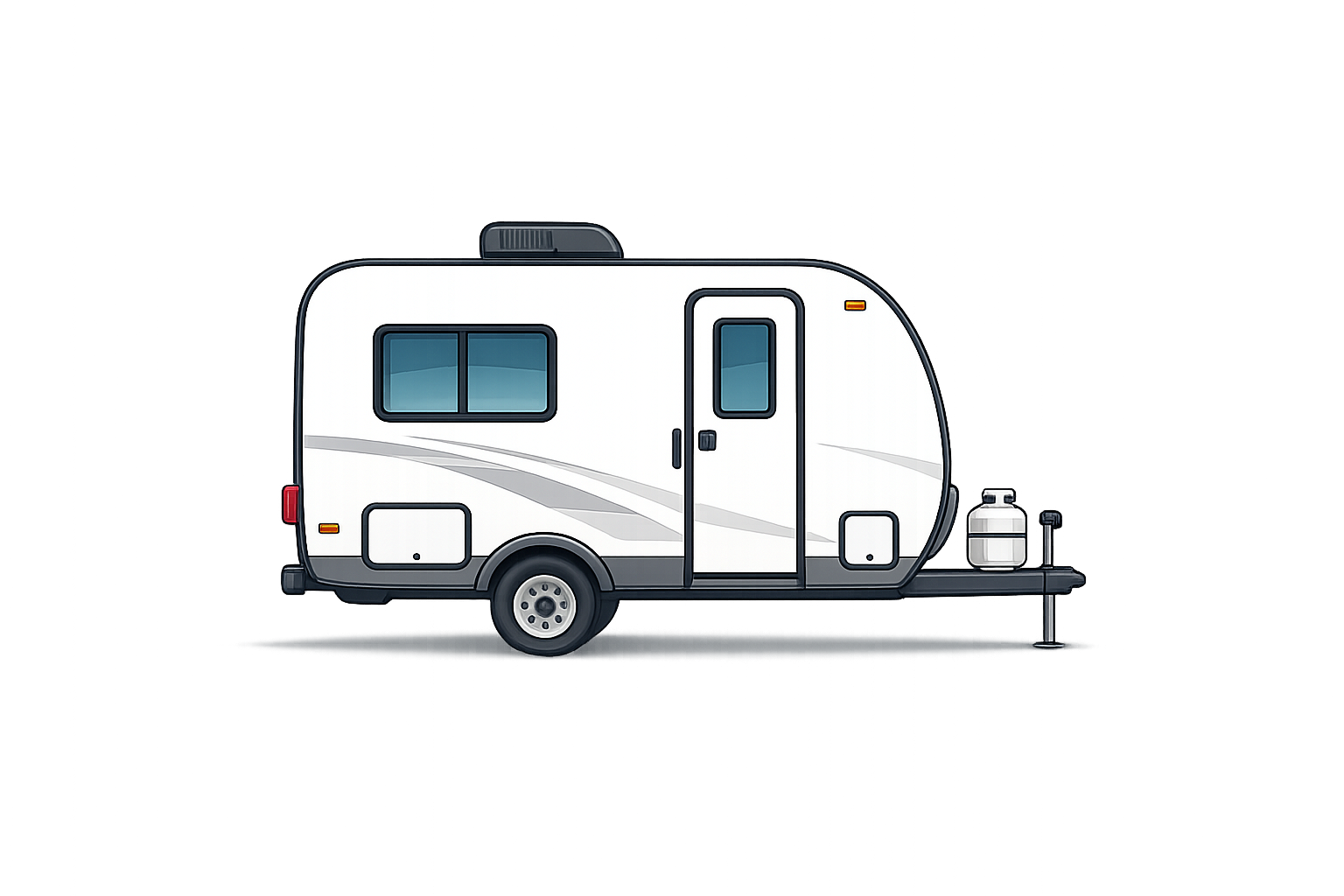 Icon illustration of a small travel trailer, representing small enclosed RV garage units up to 30 feet