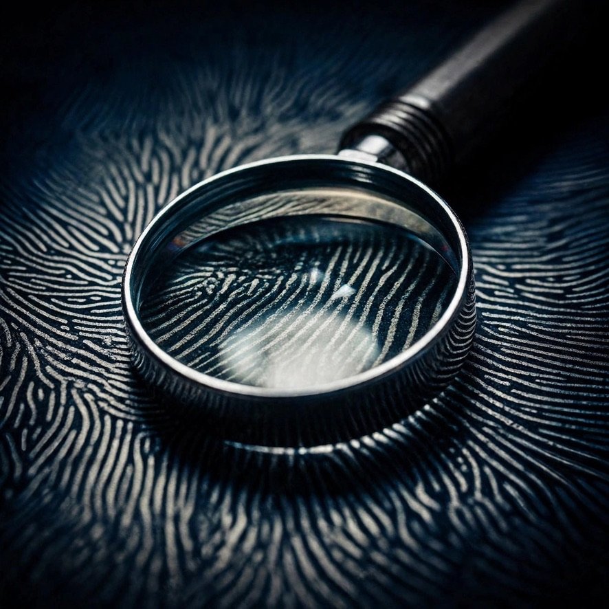 A magnifying glass over a fingerprint
