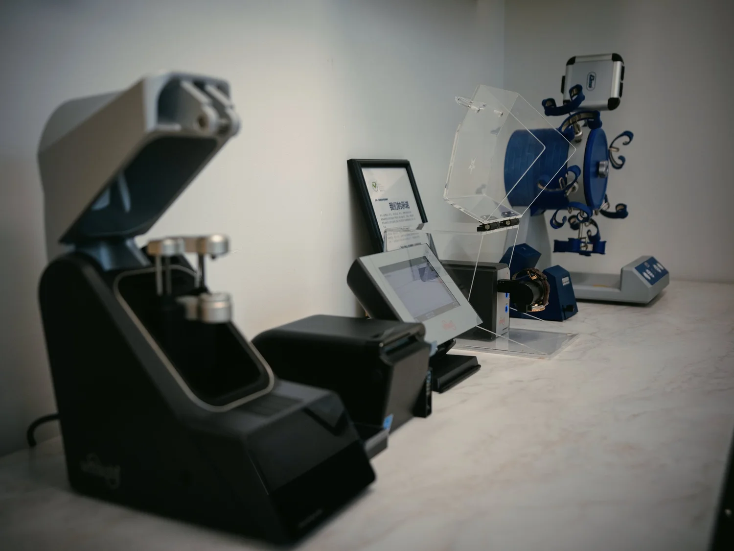 Professional watch testing equipment at Meridian Watch Service in Richmond
