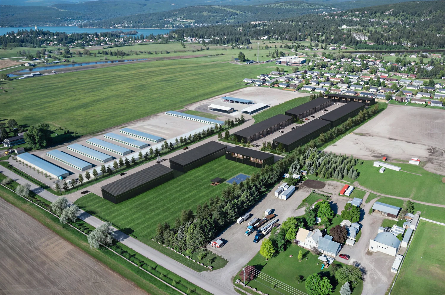 Aerial rendering of North Shore Landing community near Flathead Lake in Somers, Montana