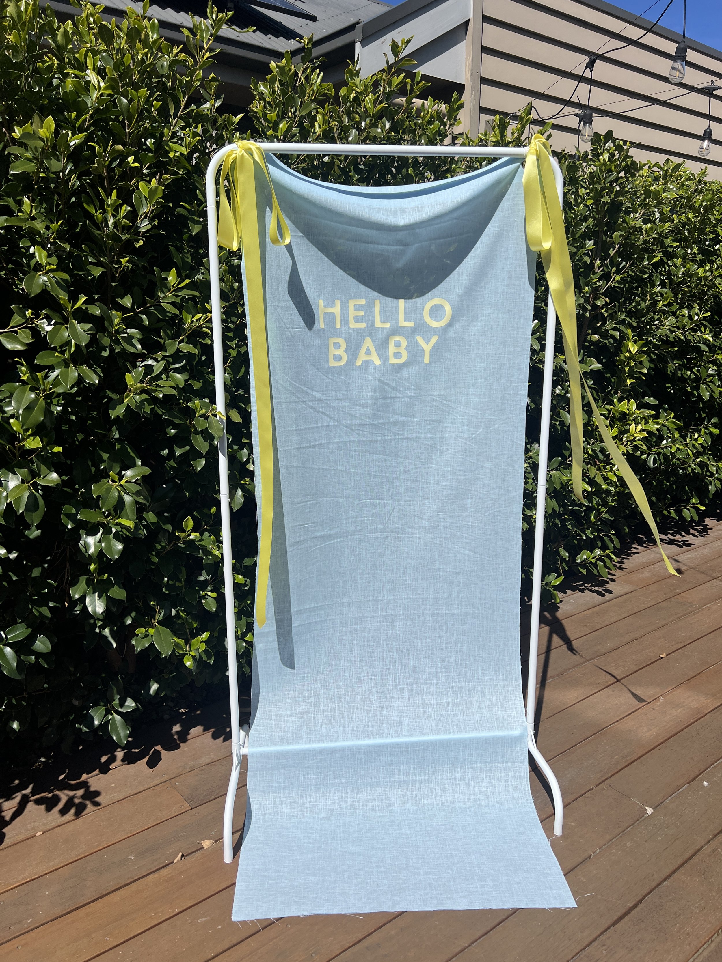 Blue & Yellow Hello Baby Linen Sign