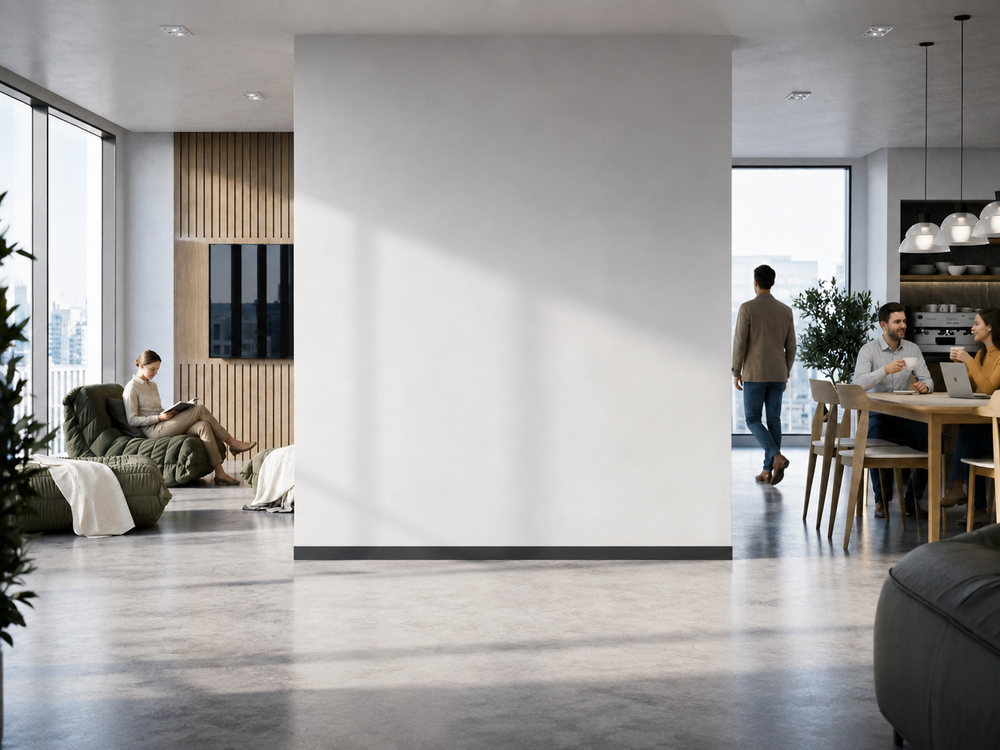 The same office break area before installation