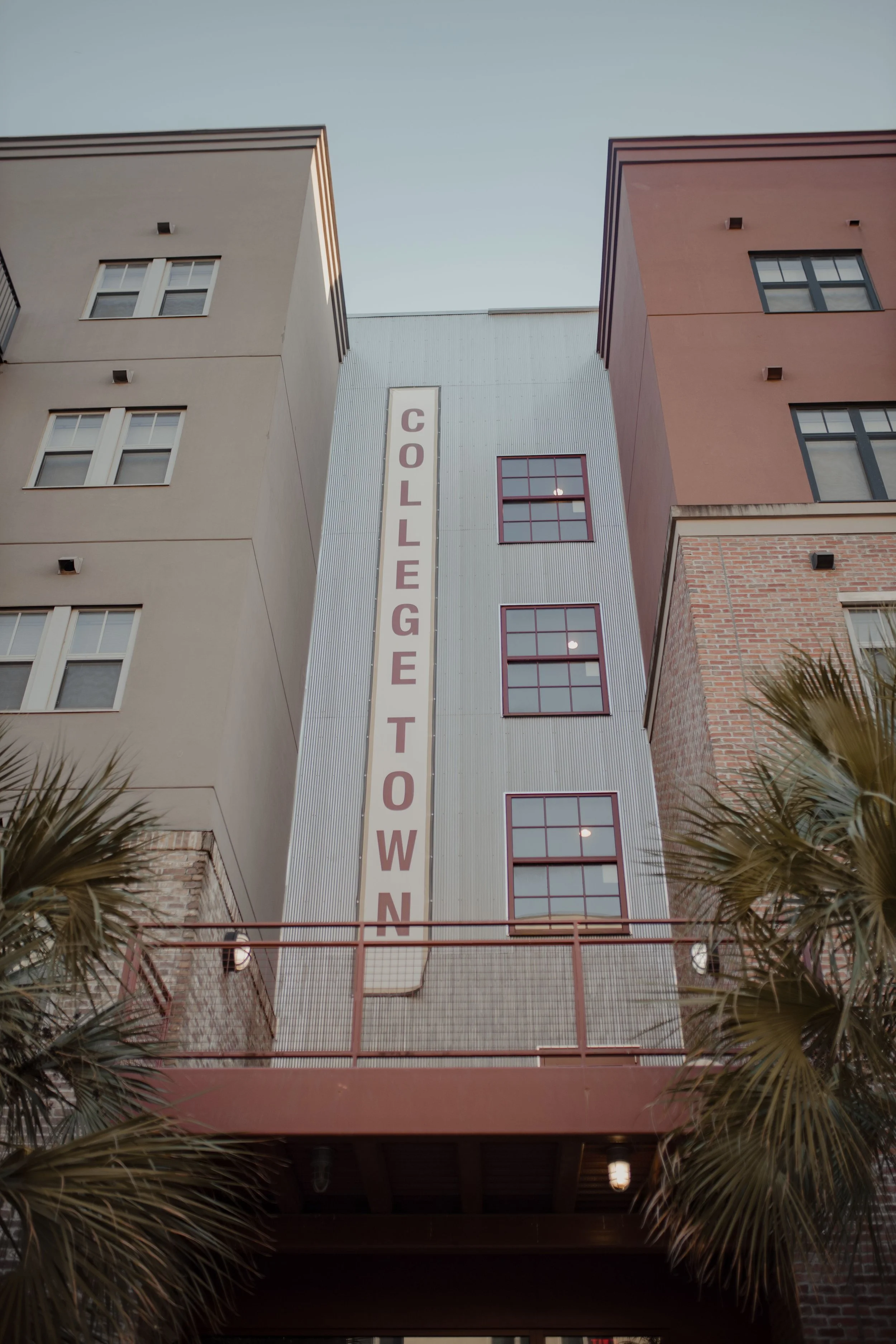 Close-up exterior of student housing buildings