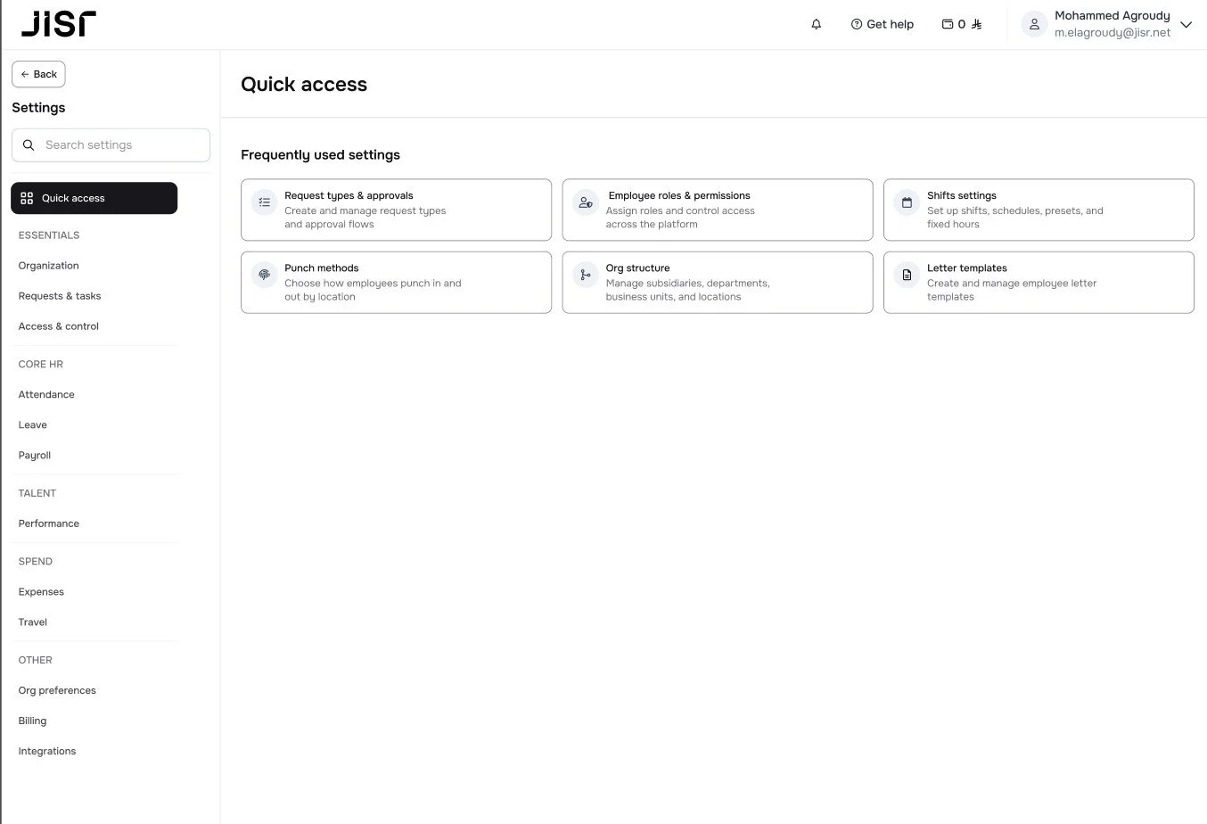 New Settings sidebar with task-based groupings