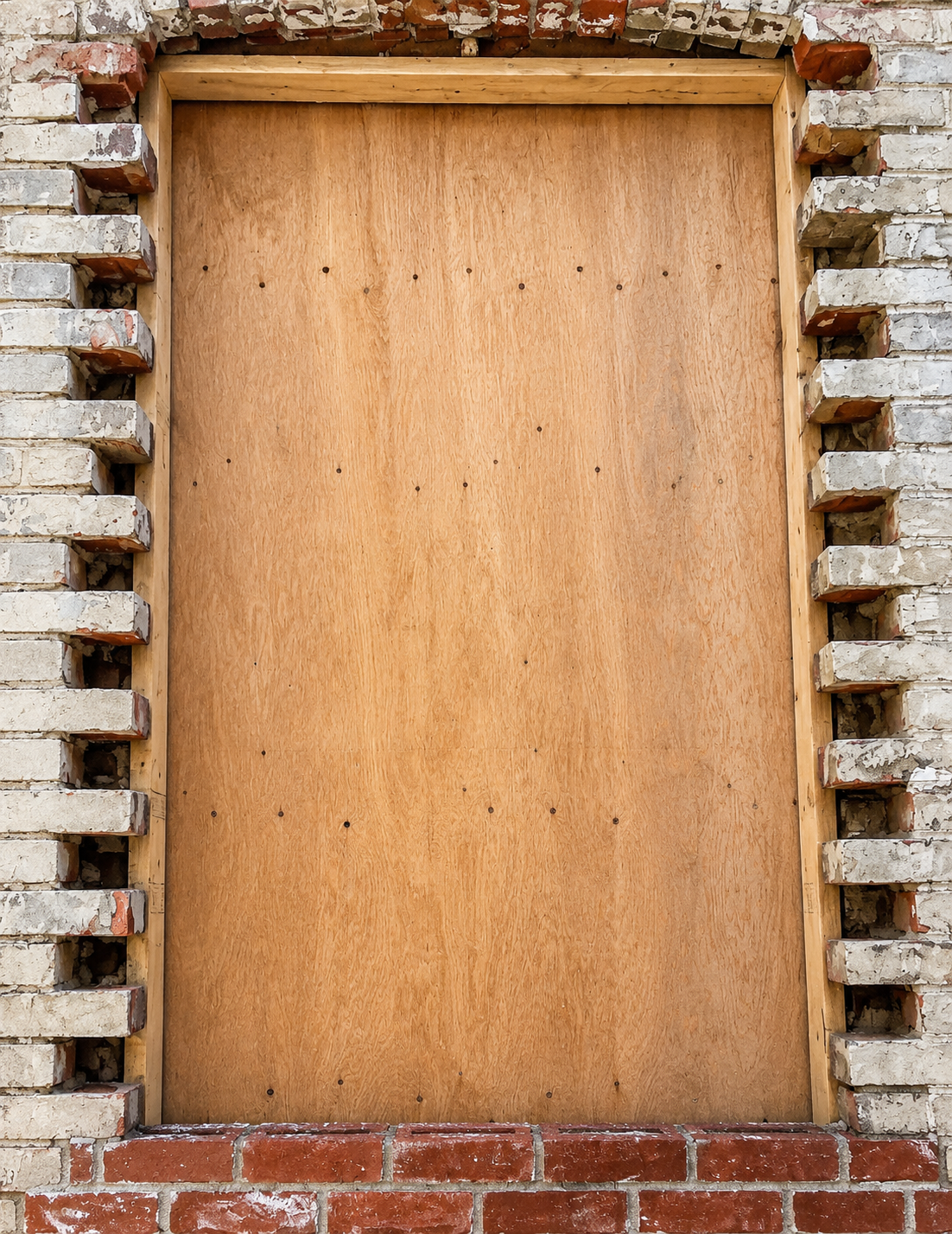 Boarded-up opening before brickwork – Brick Aid Masonry