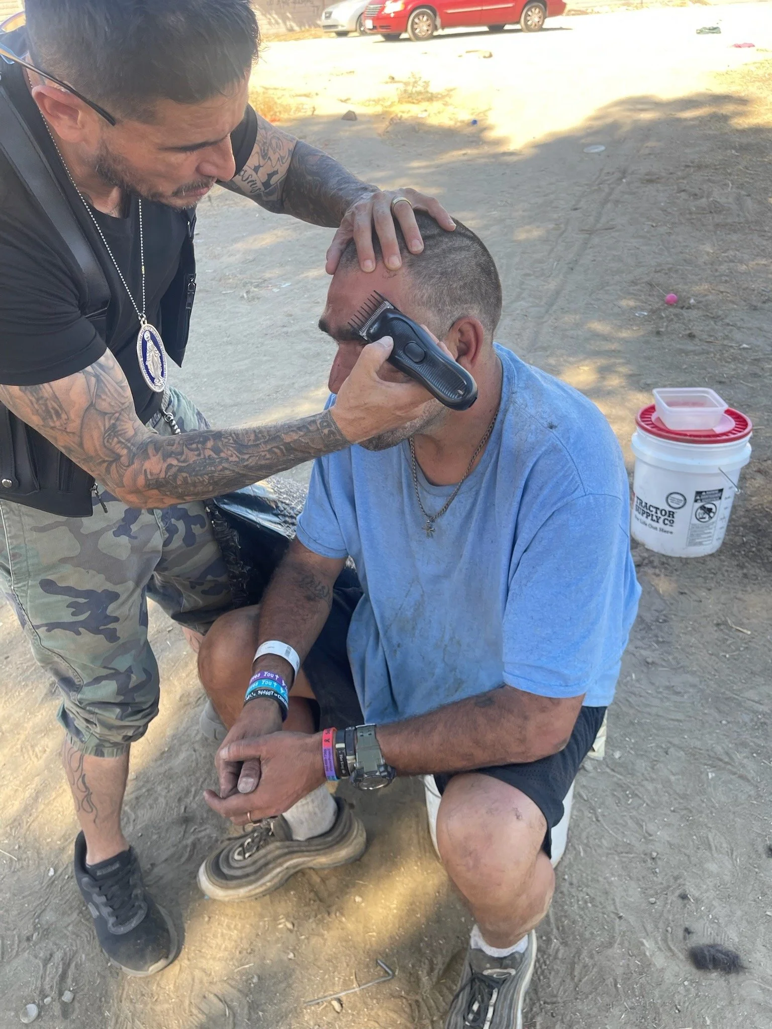 Community outreach providing a haircut