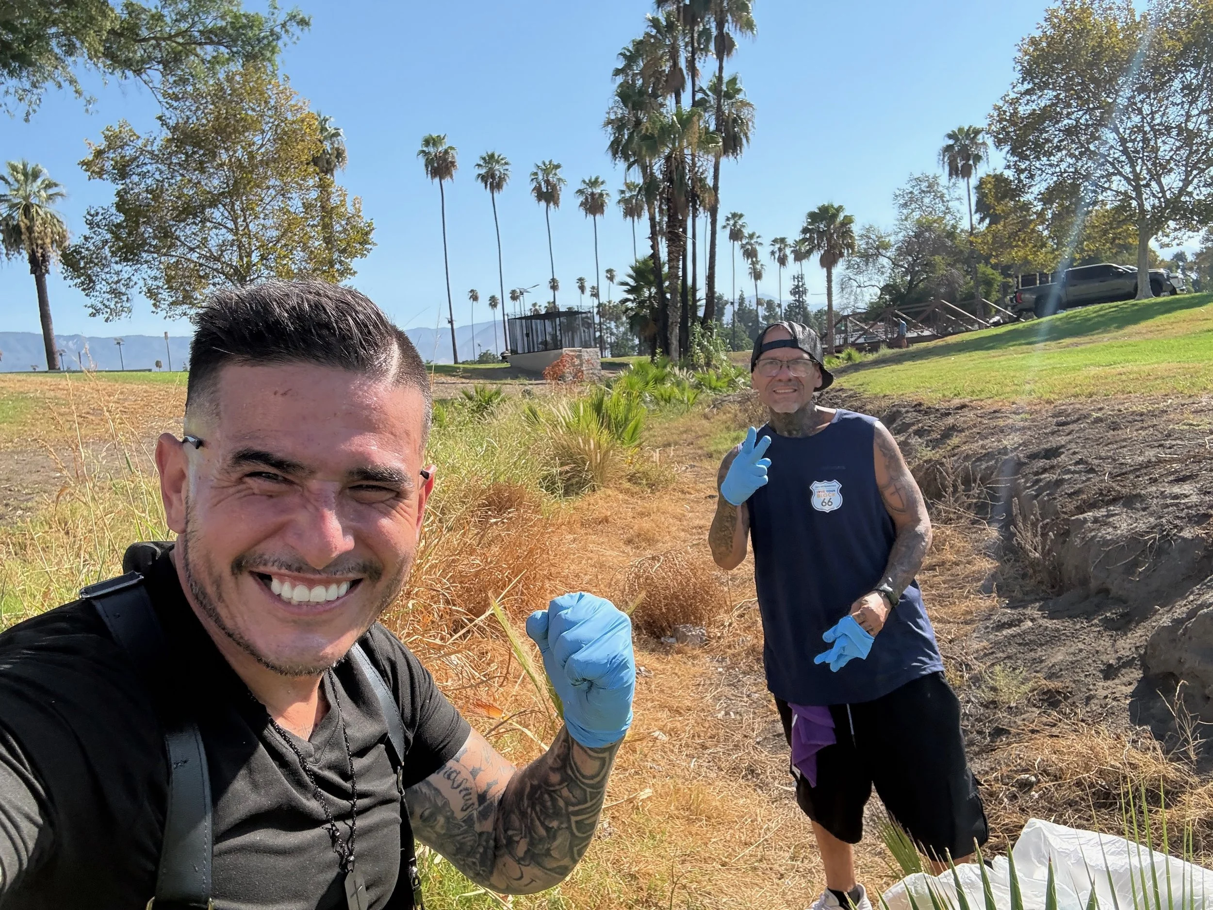 Volunteers working together during a community cleanup