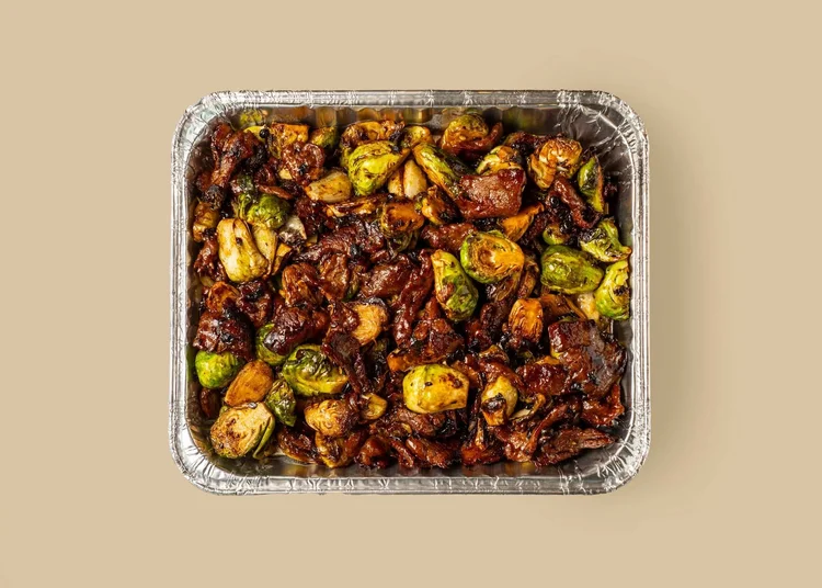 Steak with Brussels Sprouts catering tray