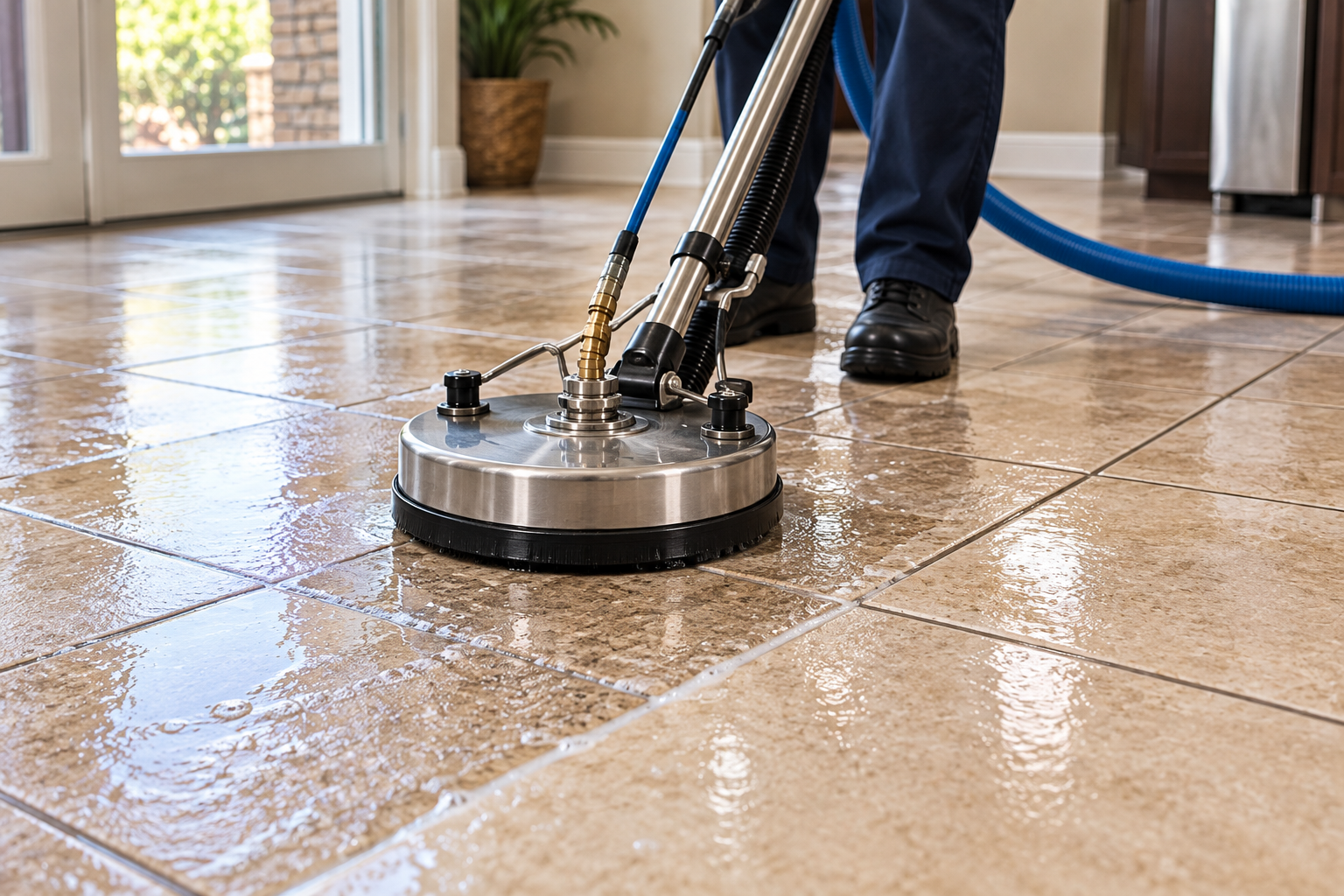 Professional tile and grout cleaning equipment, illustrative image