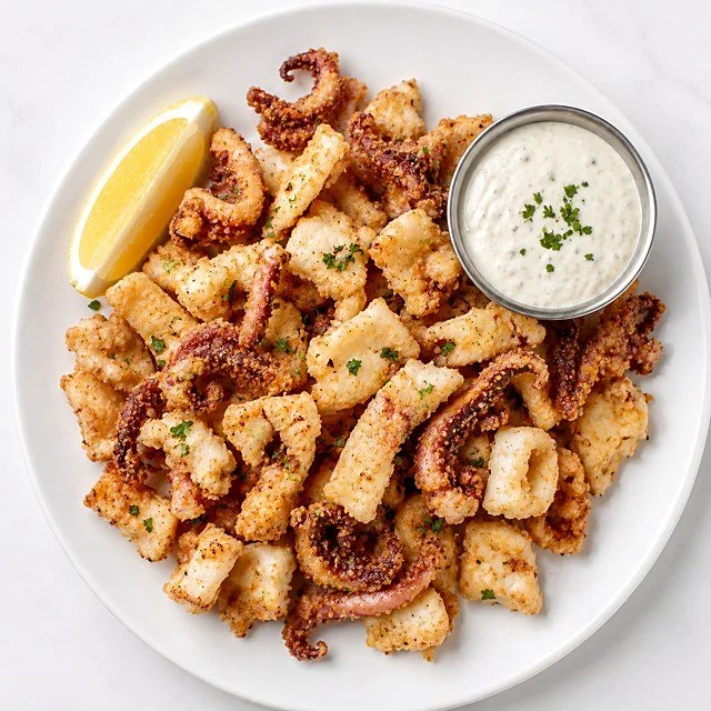 Crispy calamari with tartar sauce and lemon