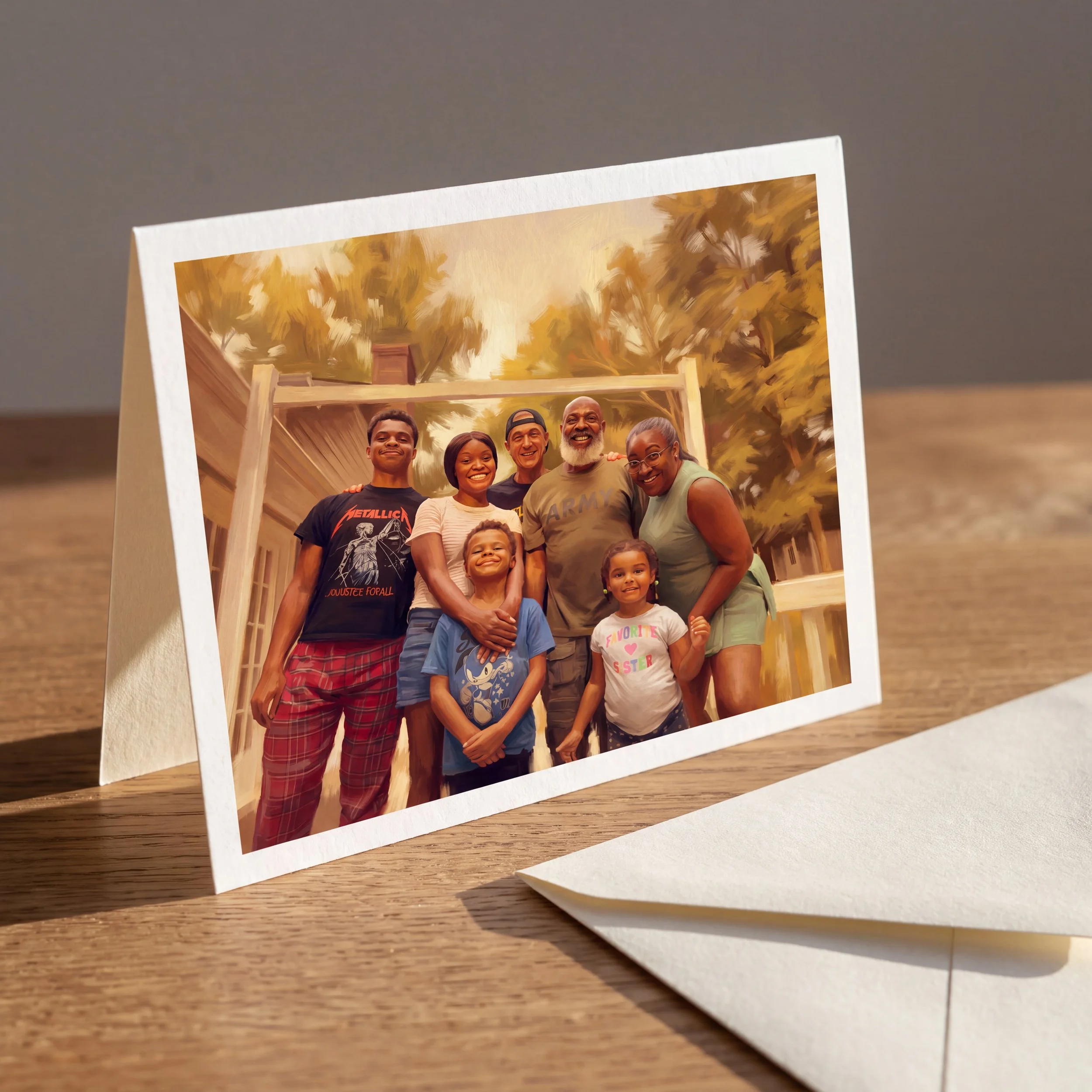 Illustrated greeting cards made from a family’s own photo