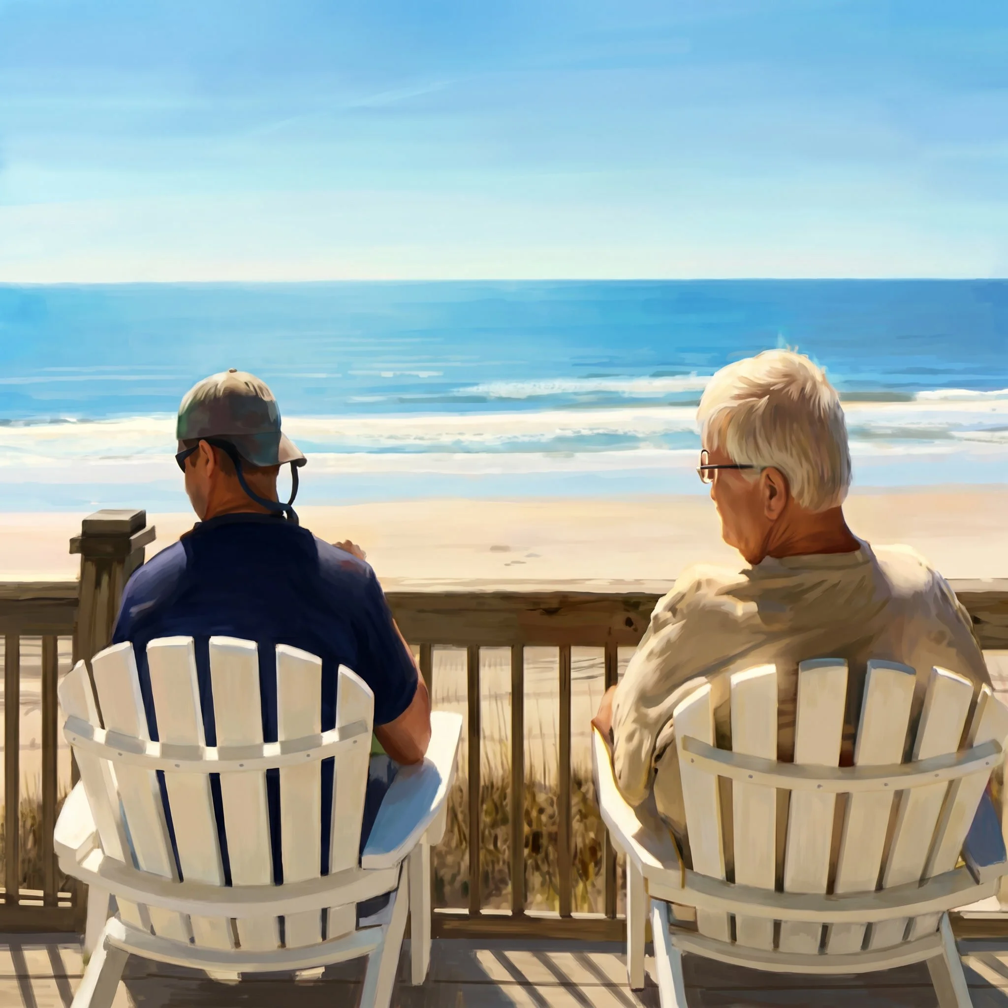 Illustrated, father and son at the beach
